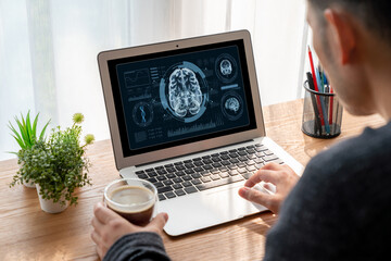 Medical science technology and futuristic healthcare virtual computer software analyze human health...