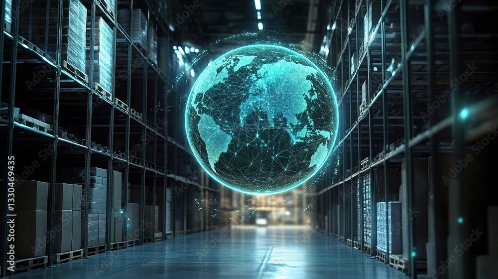 Poster global shipping concept with digital interface visualization