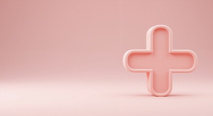 Obraz premium Soft pink plus sign sculpture set against a minimalistic pastel backdrop conveying tranquility and simplicity representing wellness and positivity