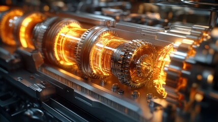Obraz premium Intricate Engine Mechanism with glowing fluids