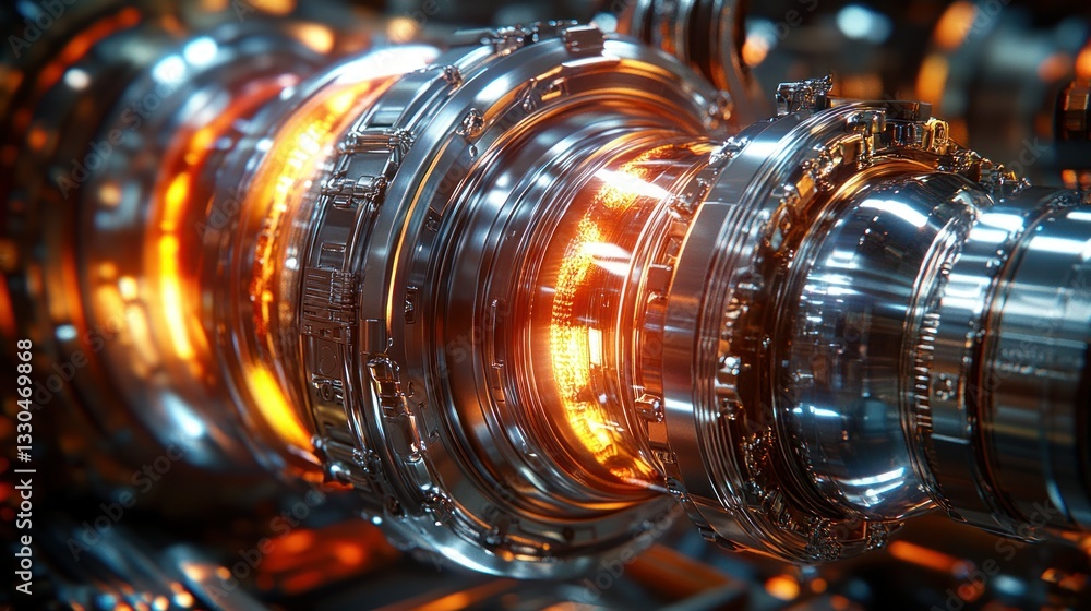 Poster intricate, glowing engine components. close-up view of high-tech machinery with intense internal lig