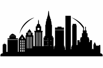boston city skyline line art silhouette vector illustration