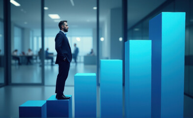 business man standing on graph bar