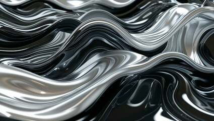Obraz premium Glossy Black and Platinum Metallic Ripples