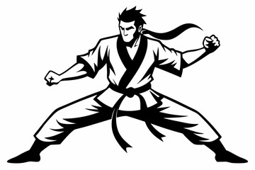 karate man line art silhouette vector illustration