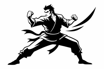 karate man line art silhouette vector illustration