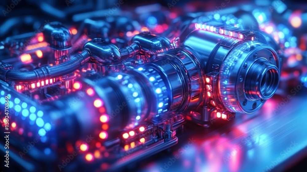 Poster intricate mechanical system with glowing components
