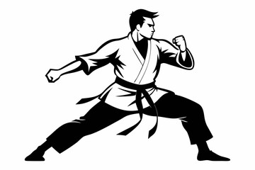 karate man line art silhouette vector illustration