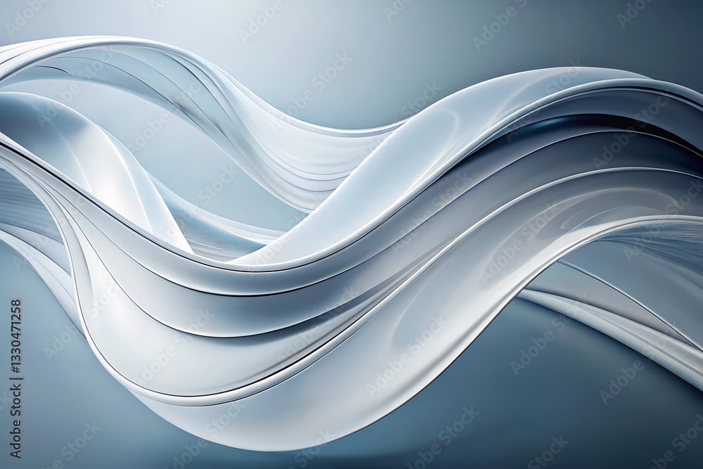 Poster elegant 3d abstract flowing wave lines – transparent glass ribbon shapes with blue gradient backgrou