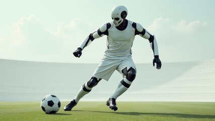 Cyborg plays football in a packed stadium