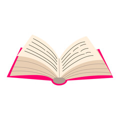 A book is open to a page with a pink cover. The book is titled 