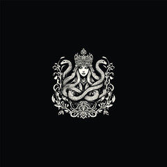 Fototapeta premium queen with snake coiled around her body design vector template illustration