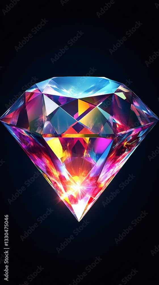 Aufkleber Sparkling diamond casting prismatic light reflections, radiating intense color and luxurious luminescence against dark backdrop