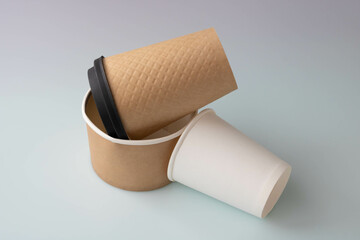 Paper disposable cups for coffee and drinks. Takeaway food