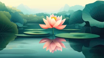 Tableau sur plexiglas Salle de bain Serene lotus flower in tranquil lake landscape  © muhammad