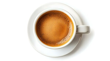 cup of espresso coffee top view isolated