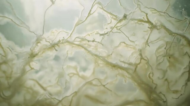 Close-up of mold and fungal mycelium growth on surface. concept of biology, microbiology, fungi, natural patterns in nature