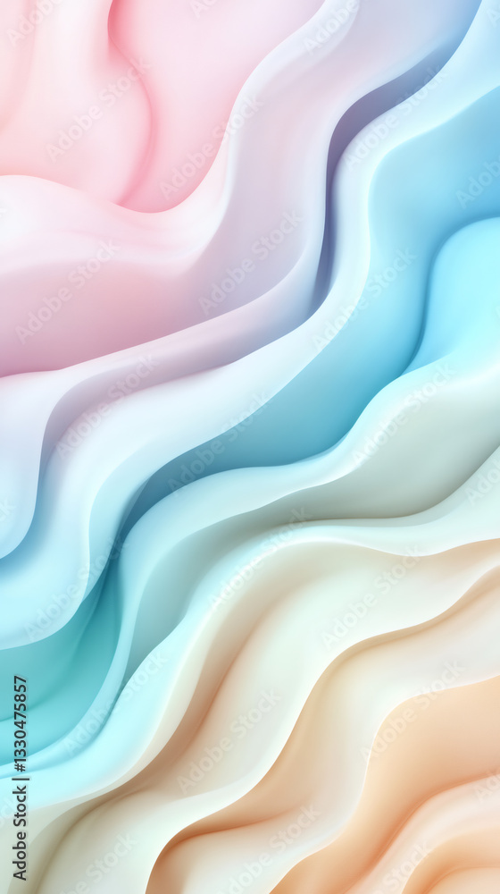 Poster Smooth, flowing waves in soft pastel hues create an elegant and vibrant abstract background, showcasing a dynamic and fluid design