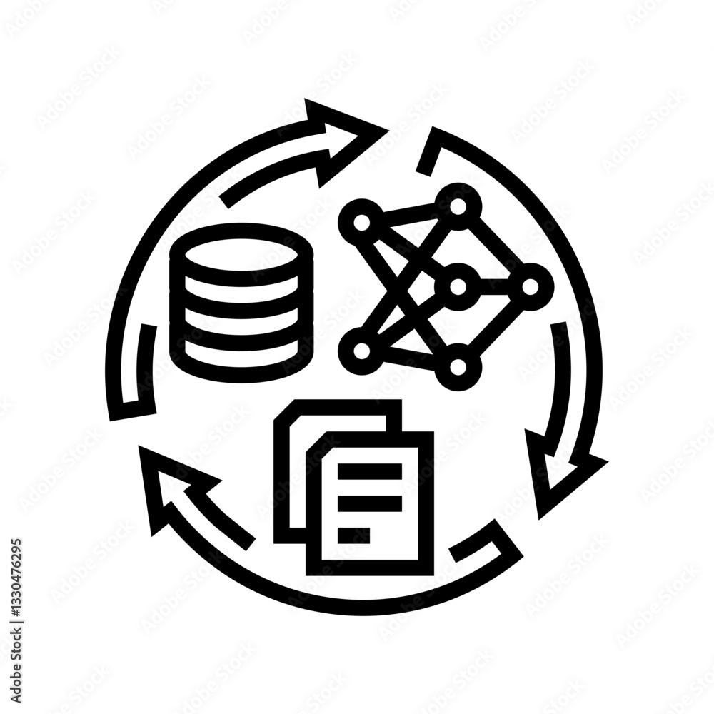 Poster training data machine learning line icon vector illustration