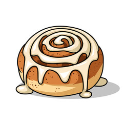 Cartoon Cinnamon Roll with Dripping Icing