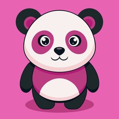 Fototapeta premium A cute cartoon panda with pink accents, round eyes, and a friendly expression on a vibrant pink background, designed in a modern, kawaii art style.