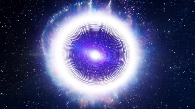 Glowing cosmic portal with radiating halo in deep space. concept of mystical stargate, science fiction, interstellar travel, infinite universe