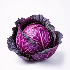 Obraz premium A fresh red cabbage with richly textured purple leaves and white veins, ideal for healthy recipes, organic cooking, and nutritional lifestyles.