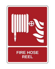 Fire Hose Reel Safety Sign, Fire Protection Equipment Sign with Vertical Explanation, Emergency Safety Icon - High Quality Vectorial Stock Image