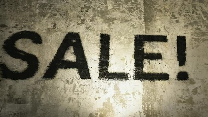 The word "Sale!" appears in bold black stencil style against a rugged concrete background. - Powered by Adobe