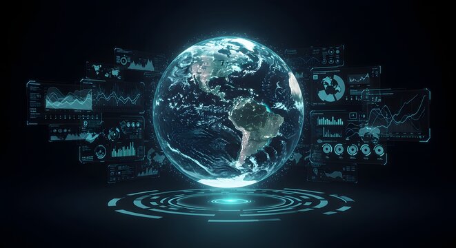 Global Data Visualization with Earth and Technological Interface Elements - Powered by Adobe