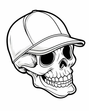 Skull wearing a baseball cap