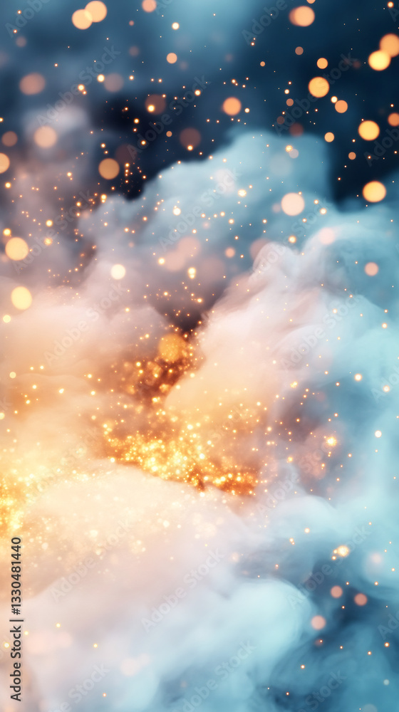 Poster abstract background with golden glitter and smoke creating a dreamy and magical atmosphere