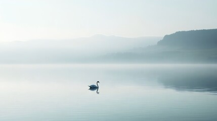 Fototapeta premium A calm lake with a single swan, minimalist design