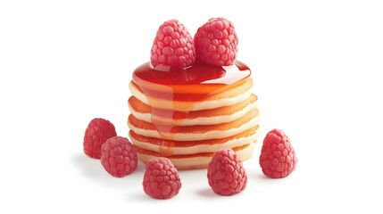 Pancakes Stack with maple syrup and raspberries
