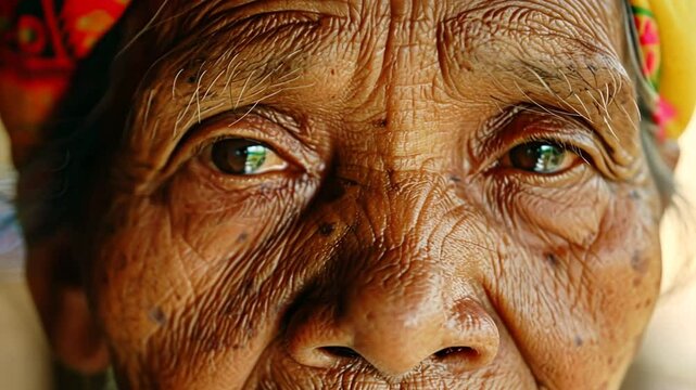 Nahaufnahme von alten weisen Augen einer Frau mit Falten