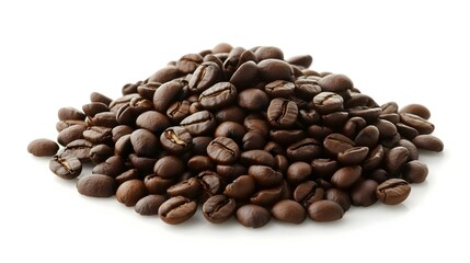 Roasted coffee beans on white background