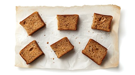 Rye bread cut in pieces lying on the baking