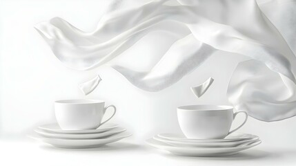 Obraz premium Set of clean tableware and napkin in flight