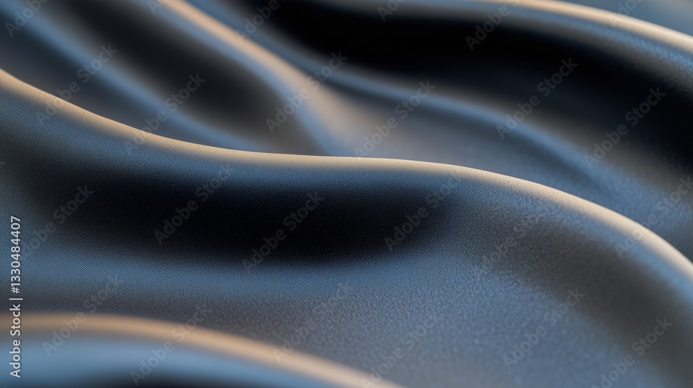 Poster close-up view of smooth, dark fabric showcasing waves and textures under soft lighting in a studio s