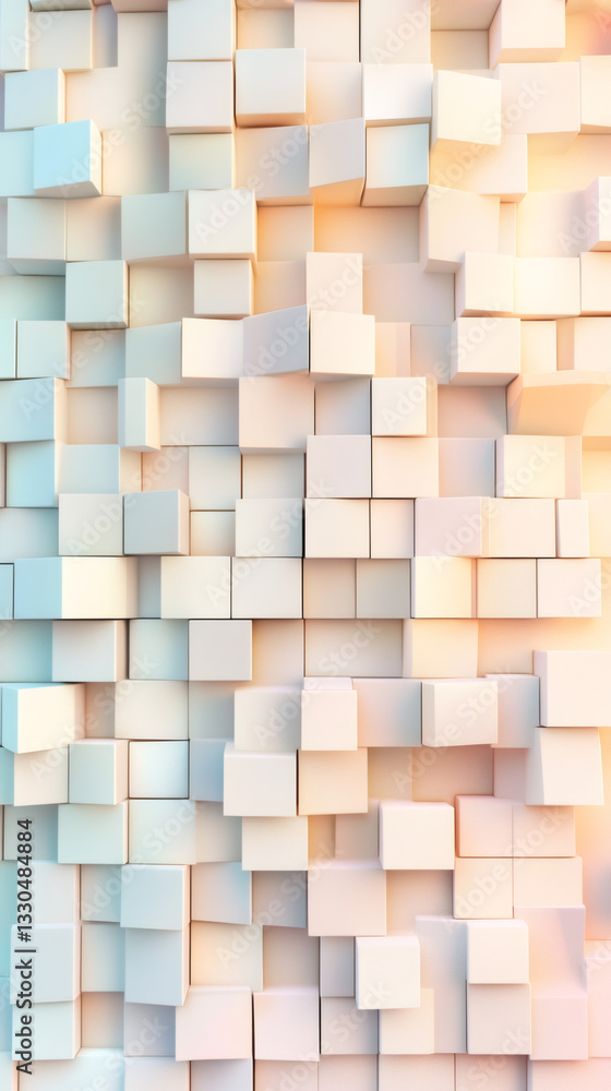 Poster White and orange cubic abstract background forming a textured wall with protruding cubes creating a 3d geometric pattern, ideal for websites and presentations