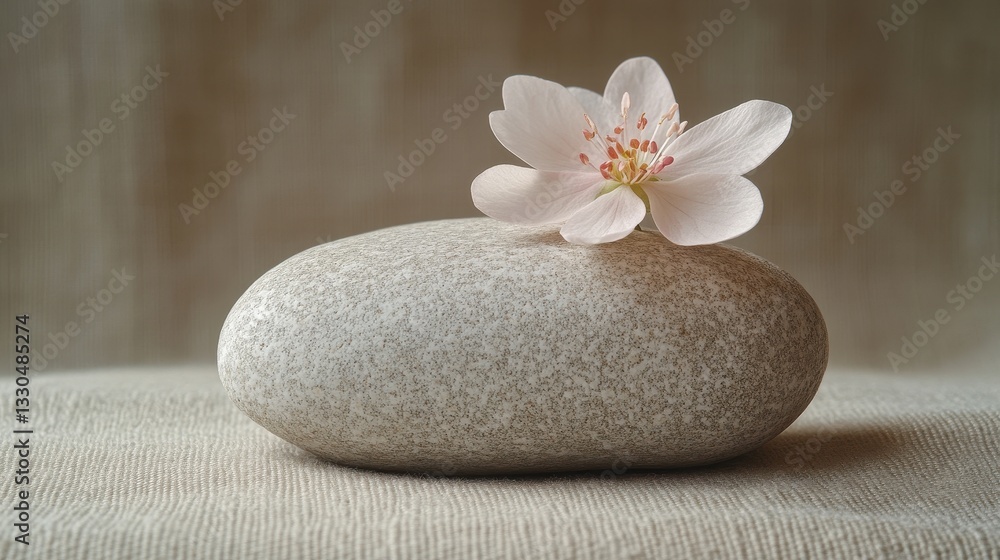 Poster Gentle petal resting on smooth stone creates a serene and calming atmosphere in a minimalist setting