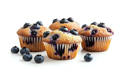 Tasty blueberry muffins on white background