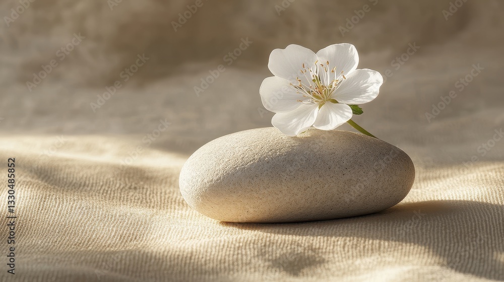 Aufkleber Gentle petal resting on smooth stone creates a serene and calming atmosphere in a minimalist setting