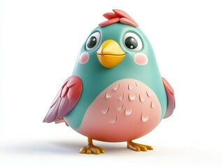 Cute Cartoon Bird with Colorful Feathers  
