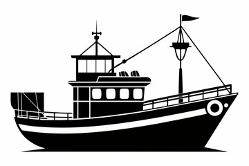 fishing boat line art silhouette vector illustration