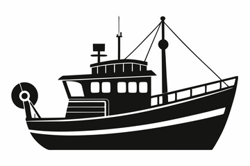 fishing boat line art silhouette vector illustration