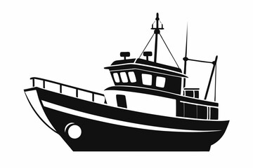 fishing boat line art silhouette vector illustration