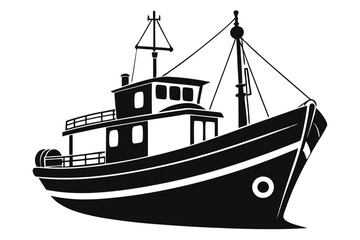 fishing boat line art silhouette vector illustration