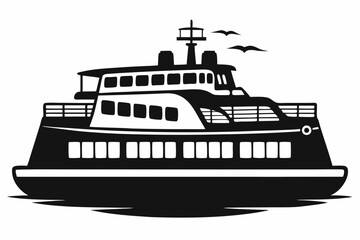 Obraz premium fishing boat line art silhouette vector illustration