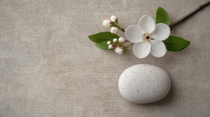 Gentle petal resting on smooth stone creates a serene and calming atmosphere in a minimalist setting